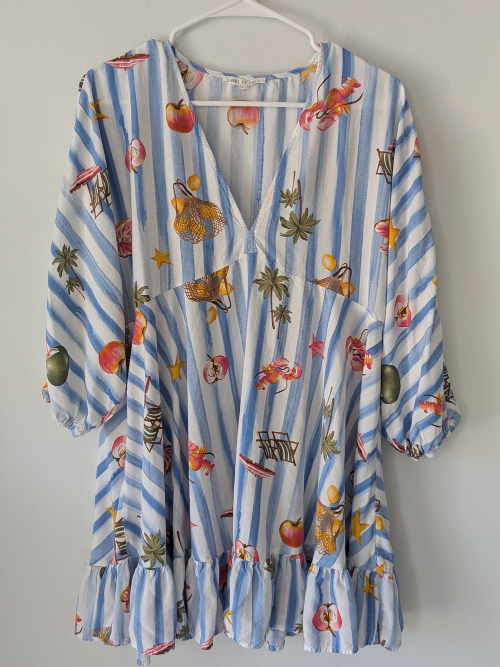 Beach-Ready Blue & White Striped V-Neck Swim Coverup by LABEL OF LOVE